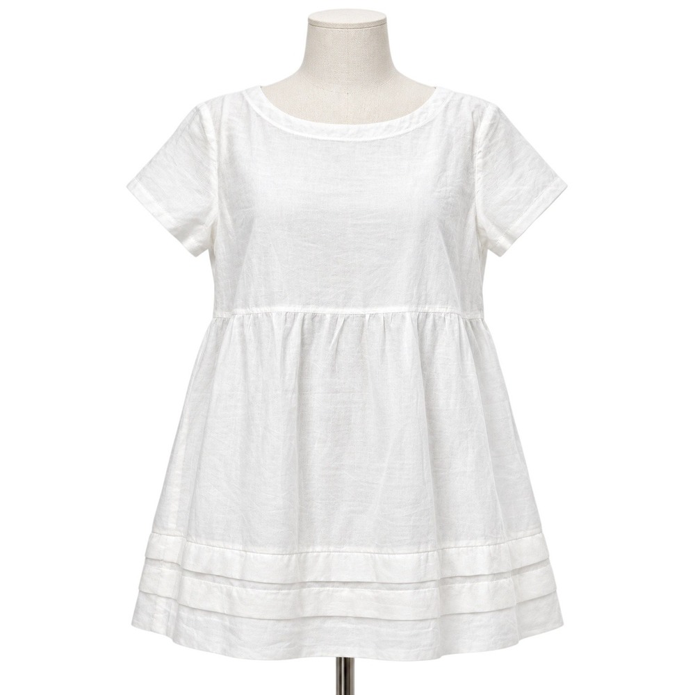 Vince Blouse Womens L White Scoop Neck Short Sleeve Tunic Pleated Hem V057510159